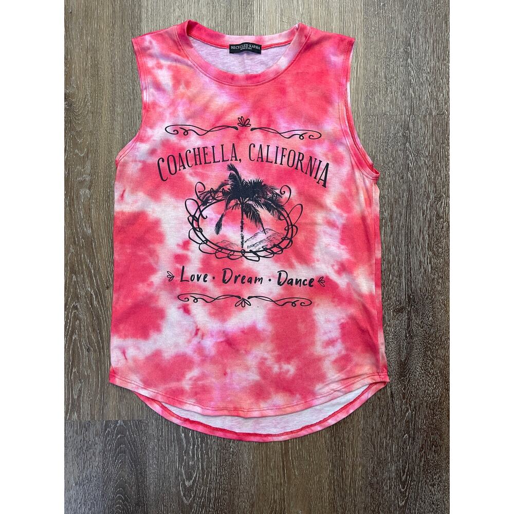 Coachella *Love *Dream *Dance Pink Tie Dye Tank Top by Recycled Karma USA SZ M